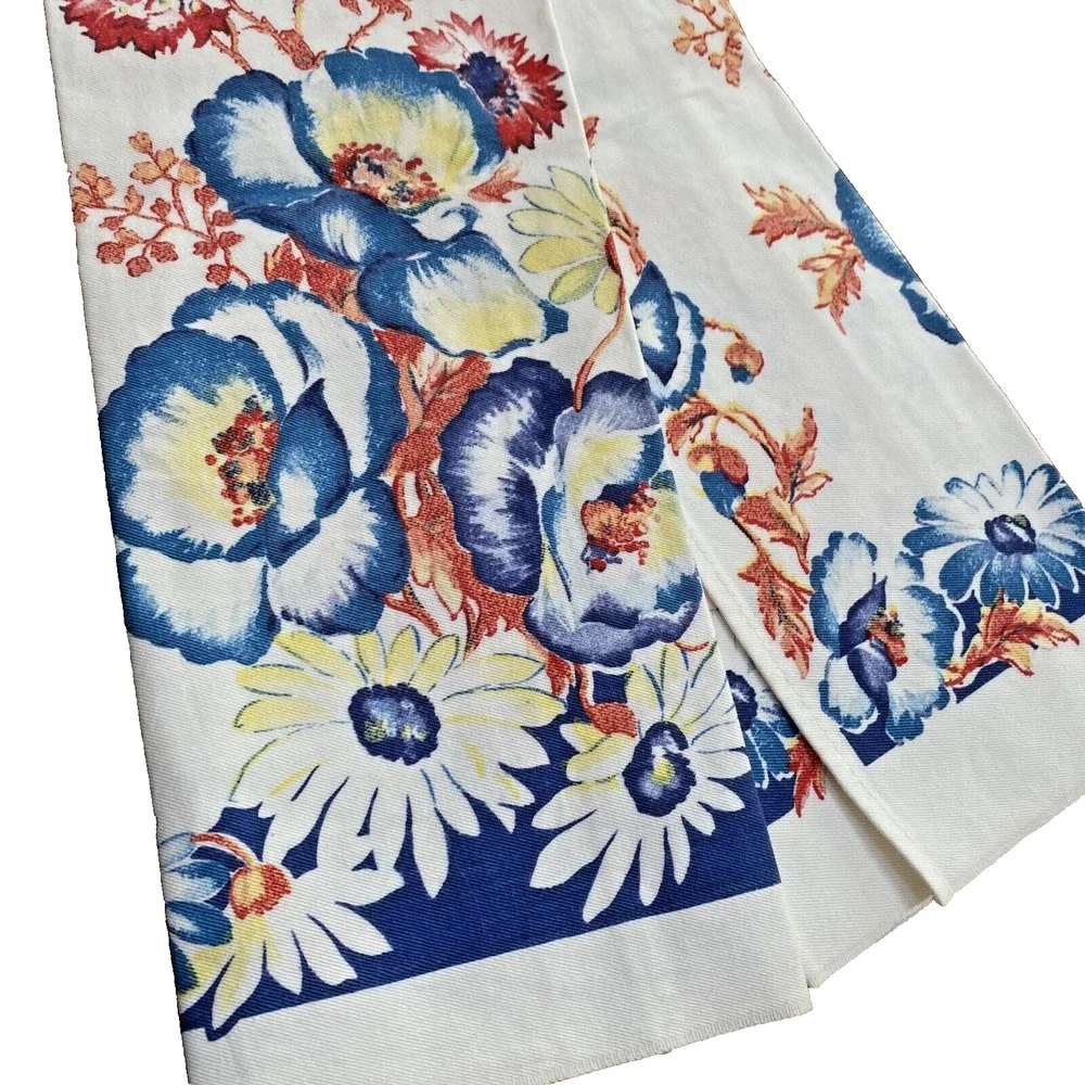 Vintage Cotton Tea Towel Printed Kitchen Cloth White Blue Red Floral Cottage